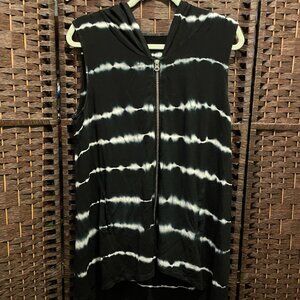 Black and White Tie Dye Swimsuit Coverup with Hood